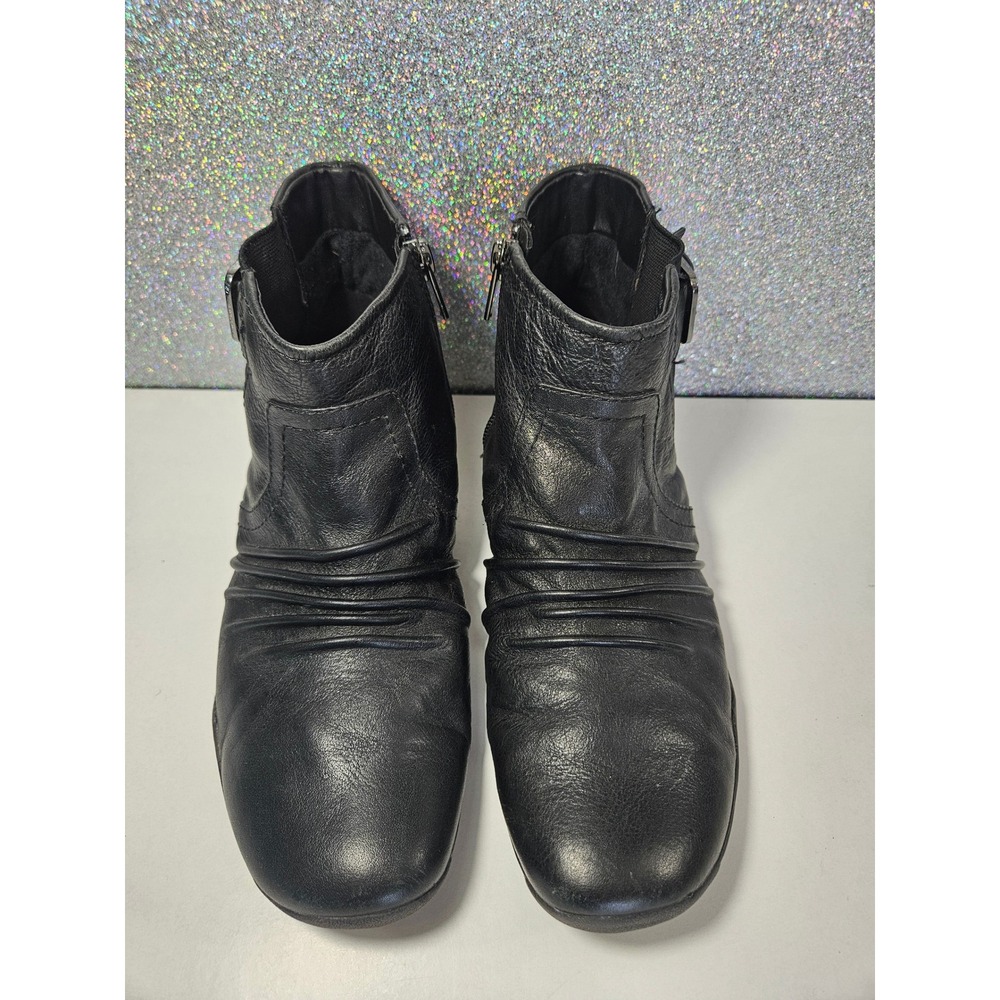 Clarks Artisan Womens 8.5M Black Kessa Mabel Leather Ruched Buckle Ankle Boots